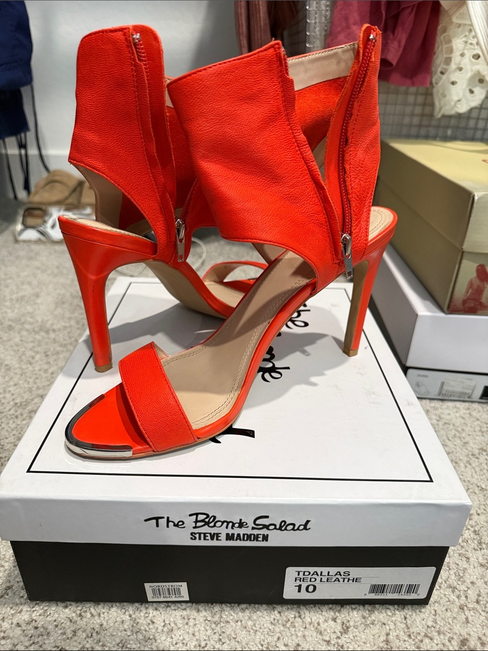 Steve Madden Red Open-Toe Zip-Back Stiletto Sandals
